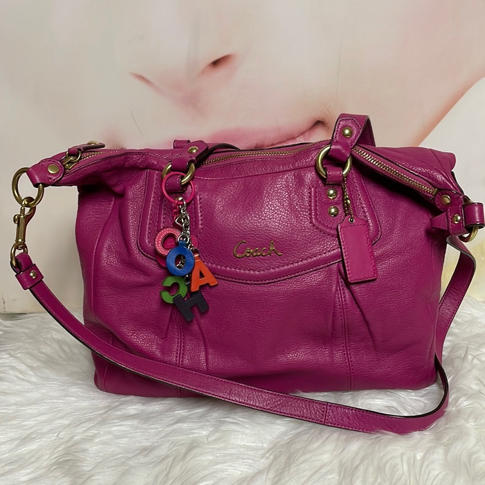 Authentic Coach two way purple pink bag leather satchel bag